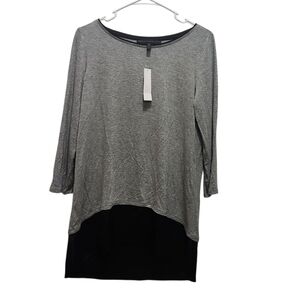 NEW White House Black Market WHBM Gray Black Woven Hem 3/4 Sleeve Tunic Size S